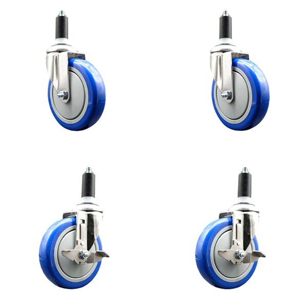 Service Caster 5 Inch 316SS Blue Poly Swivel 1-1/4 Inch Expanding Stem Caster Brake SCC, 2PK SS316EX20S514-PPUB-BLUE-2-TLB-2-114 - main